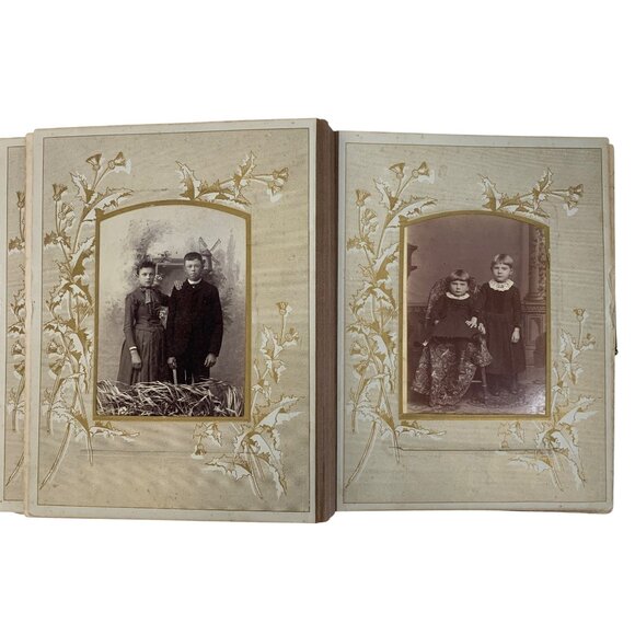 Antique Victorian Red Cloth & Brass Photo Album 33 Family Photos 8728 - Picture 5 of 16